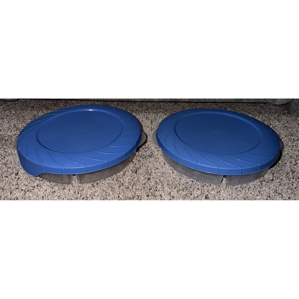 2 Vtg Rubbermaid Servin Saver Divided Food Storage Containers Blue Lids 556B